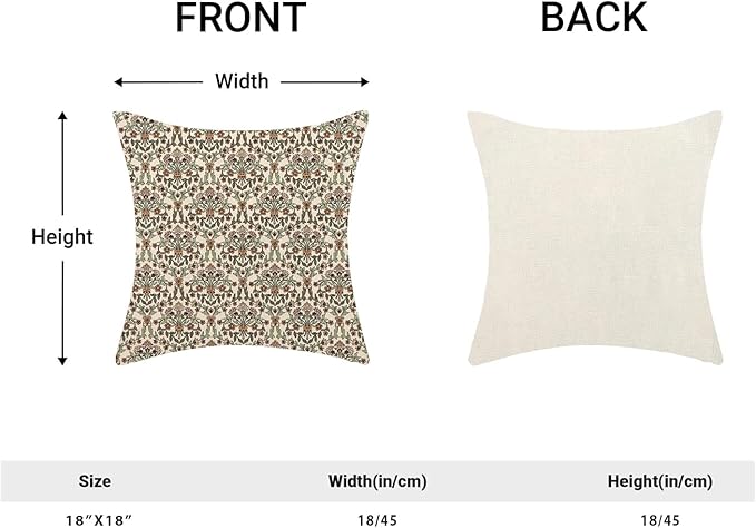 William Morris Pillow Covers 18x18 Set of 2, Boho Floral Block Print Flower Decorative Throw Pillows Bohemian Vintage Farmhouse Cushion Pillow Covers for Sofa Couch Bed Outdoor Decor