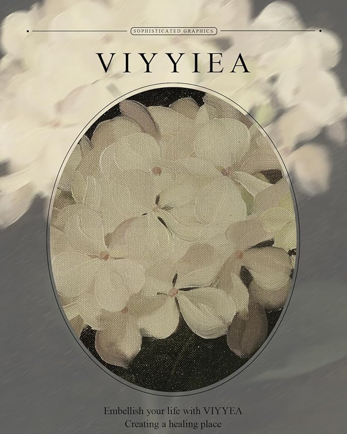 VIYYIEA Gold Framed Wall Art Canvas Print Home Decor Vintage Flower Art Aesthetic Room Decor White Hydrangea Oil Painting Canvas Prints Bedroom Bathroom Wall Decor Kitchen Office Floral Art 11x14in