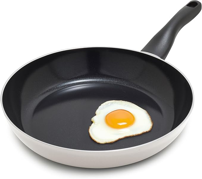 Deco 11” Nonstick Frying Pan Skillet, Made in Italy, Diamond Ceramic PFAS-Free, Dishwasher & Metal Utensil Safe, Durable Gloss Enamel Finish, Stay-Cool Handle, High Walls-Extra Room, Taupe