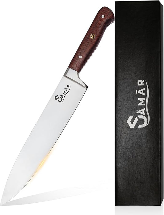 Chef Knife 8 Inch – Professional Stainless Steel Chef’s Knife with African Wood Wenge Handle & Mosaic Pin – Cuchillo de Cocina Profesional – Sharp Kitchen tool for Meat & Vegetables