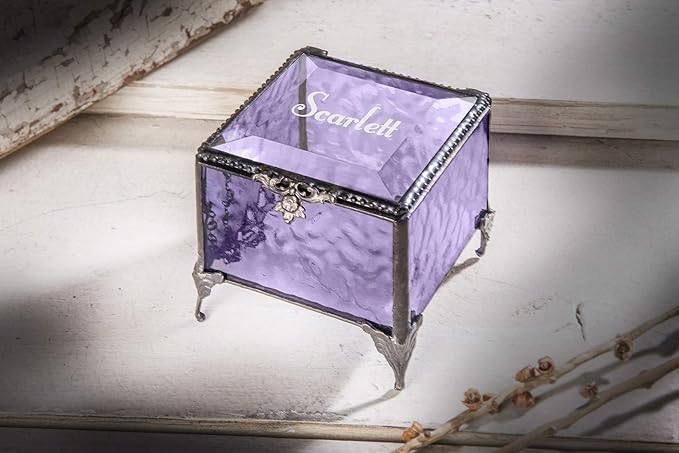 Personalized Engraved Jewelry Box Decorative Vanity Display Stained Glass Keepsake -J Devlin Box EB217-1 (Purple)