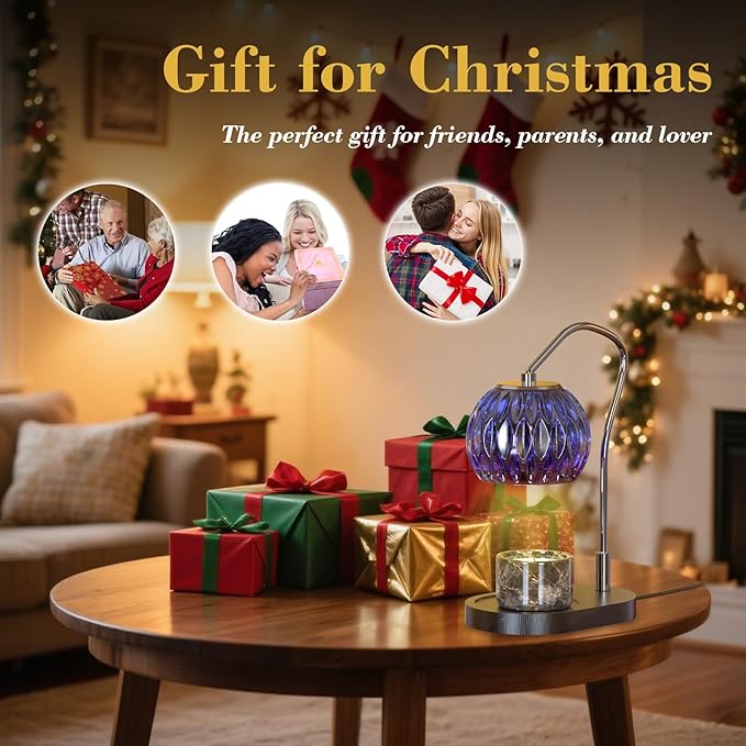 Candle Warmer Lamp with Timer & 4-Level Dimmer, Electric Wax Warmer for Jar Candles, Black Home Decor with 2 Bulbs, Gift for Women, Men, Housewarming