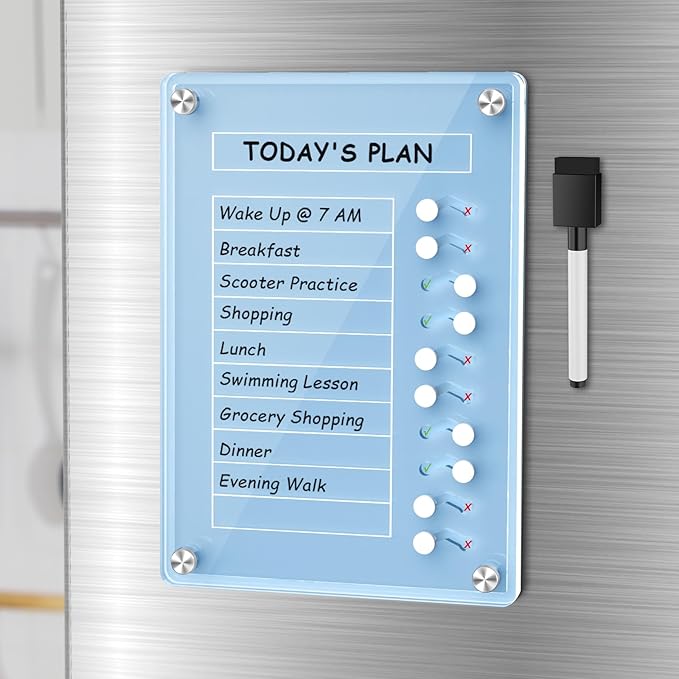 NiHome Acrylic Magnetic To Do List Planning Board with Sliders & Desktop Stand, Kids & Adults Chore Chart, Checklist Routine Chart Task Board for Fridge & Desk, For Magnetic Metal Surfaces Only (Blue)