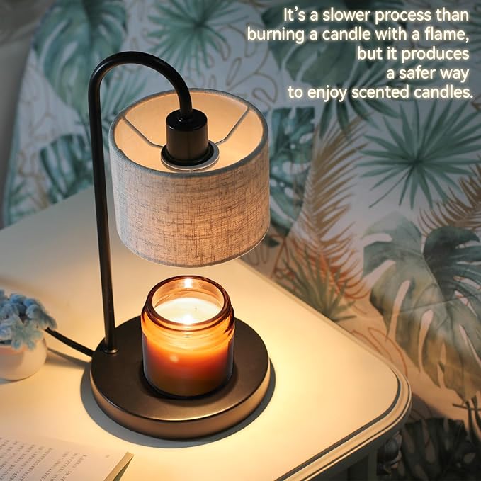 Candle Warmer Lamp with Timer, Dimmable Candle Wax Warmer Electric Candle Lamp for Scented Candles with 2 Bulbs, House Warming Gifts Brithday Gifts for Women Bedroom Home Decor - Linen