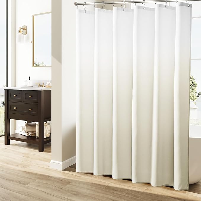 Naturoom Warm Beige Shower Curtains for Bathroom,Ombre Cloth Fabric Shower Curtain Set with 12 Hooks Denim Blue Bathroom Decor 72 x 72