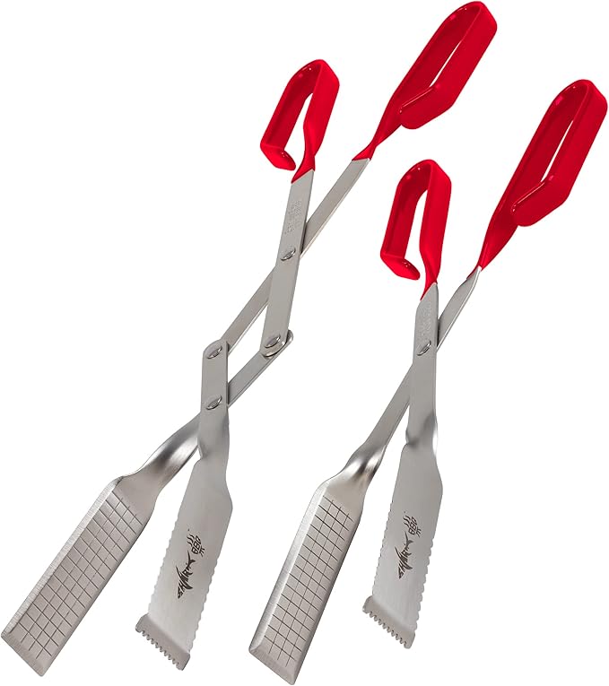 Shark BBQ Grill Tongs - 2-Pack, Great Value Gift Set - 17" & 13" Professional Kitchen and Outdoor Grilling Utensil Set (Red)
