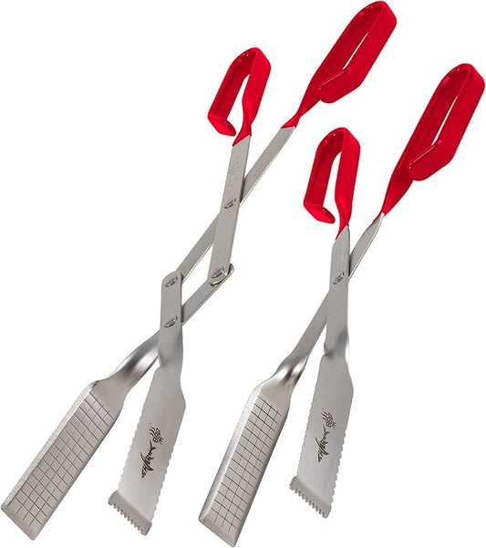 Shark BBQ Grill Tongs - 2-Pack, Great Value Gift Set - 17" & 13" Professional Kitchen and Outdoor Grilling Utensil Set (Red)