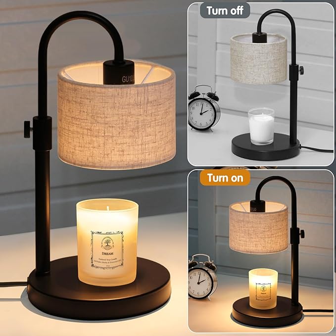 Candle Warmer Lamp with Timer, Dimmable Candle Wax Warmer Candle Lamp with 2 Bulbs, House Warming Gifts Brithday Gifts for Women Bedroom Home Decor (Linen-Upgraded)