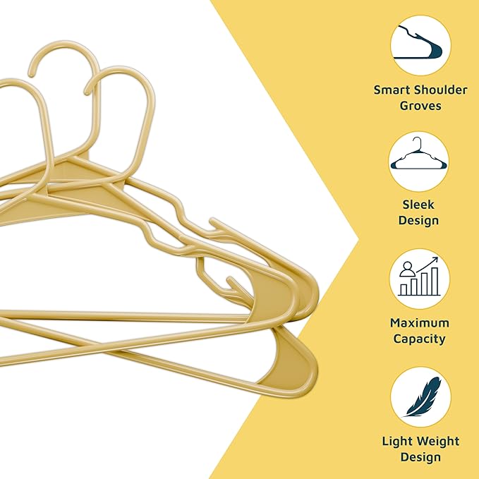 Plastic Clothes Hangers – Heavy Duty Hanger Set, for Organizing Clothes, Dresses, and Coat, Holds Up to 5 lbs, Space-Saving Hangers with Non-Slip Shoulder Grooves, Pack of 50, Yellow