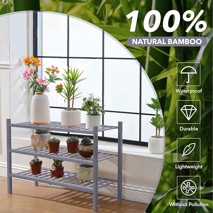 3 Tier Bamboo Shoe Rack Storage Organizer for Closet, Multifunctional Stackable Free Standing Shoe Shelf Organizer for Small Space,Entryway, Hallway, Bathroom27 x11 x20 (Grey, 3 Tier)