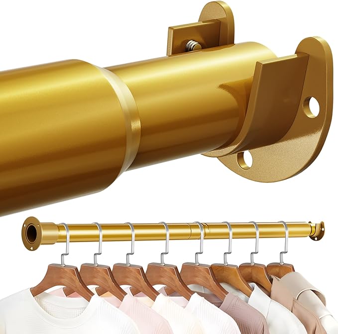Mavivegue Closet Rod, 17 to 99 Inch Gold Adjustable Closet Rods for Hanging Clothes, Hanging Rod for Closet Wardrobes Laundry RV, Bathroom