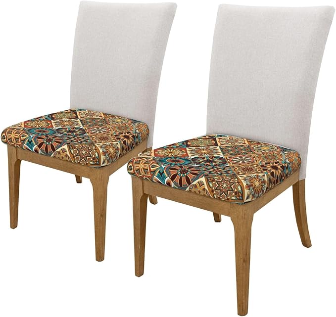 Seat Covers for Dining Room Chairsset of Set of 4, Colorful Vintage Bohemian Boho Mandala Floral Stretch Chair Seat Covers Cushion Slipcovers for Kitchen Office