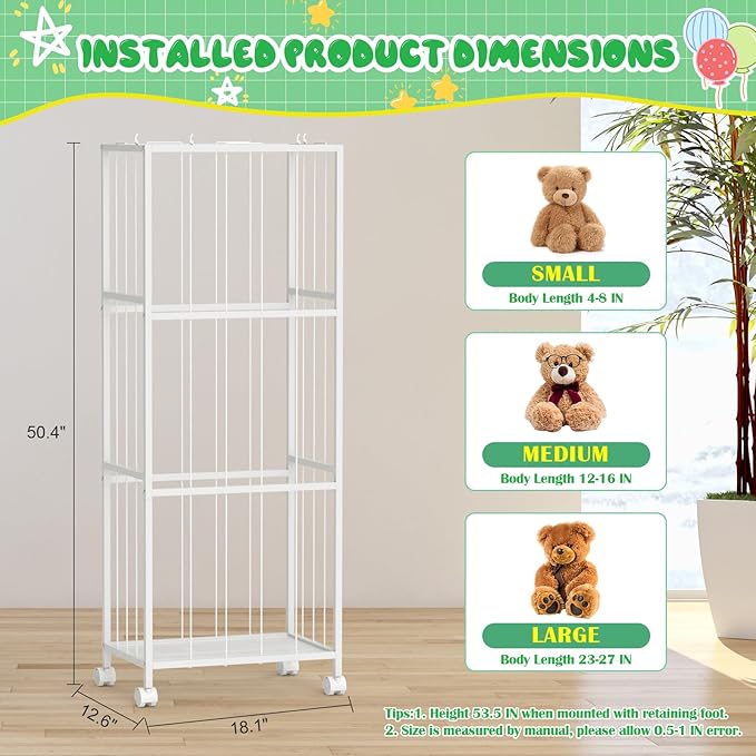 Stuffed Animal Storage, Large Stuffed Animal Zoo Holder, Sturdy Metal Plushies Toy Storage Organizer for Nursery Playroom Kids Room, White