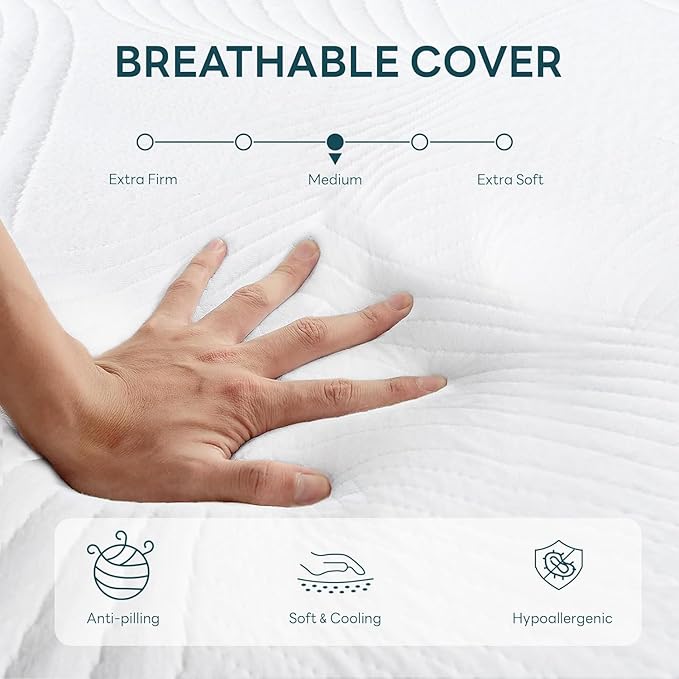 Twin Mattress 12 Inch, Memory Foam Mattress Twin Size, Green Tea Cooling Gel Infused Pressure Relief, Bed in a Box CertiPUR-US Certified & Fiberglass Free