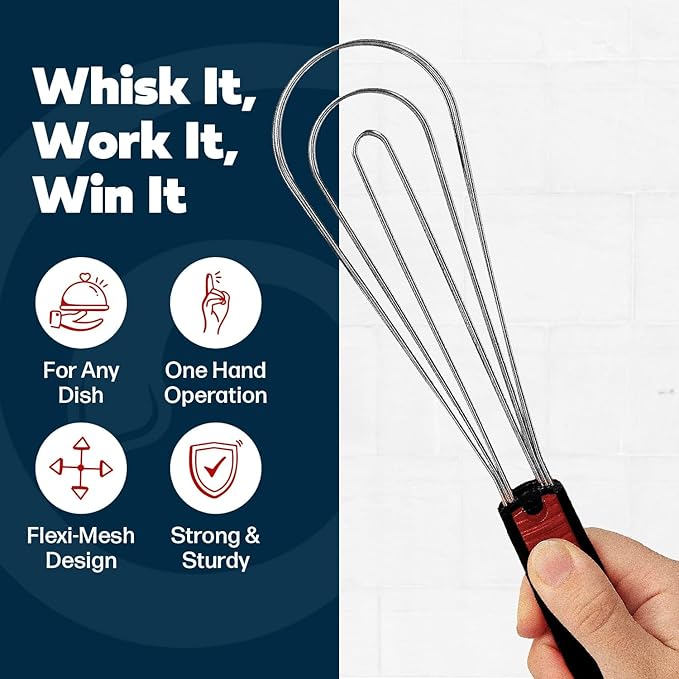 Flat Whisk and Tongs for Cooking – Multipurpose Kitchen Tool for Beating Eggs, Salad Tongs, BBQ, Whisks for Cooking, Easy Whisk, Hand Whisk (Black)