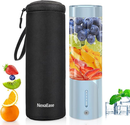 Portable Personal Blender for Juice, Shakes and Smoothies with Insulated Sleeve - 16 Oz Mini Blender Cup with 6 Blades, USB Rechargeable, BPA Free - Small Blender for Kitchen, Travel, Office, Gym