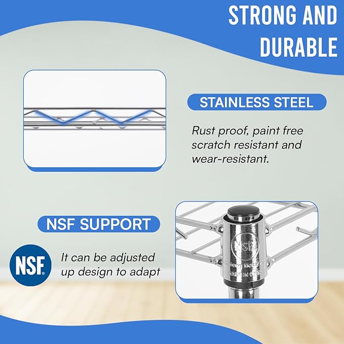 PayLessHere 6-Tier Adjustable Metal Storage Shelves - Max Load Capacity 600 lbs - Easy Assembly - 12" W x 17" D x 64" H NSF Certified - Versatile for Various Uses,Chrome