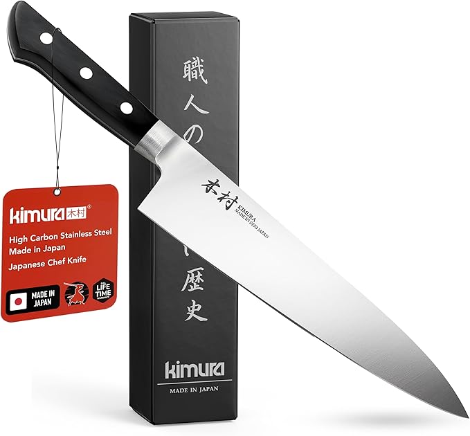 Kimura Chef Knife, [Made in Japan], 8 inch Professional Kitchen Knife, Ultra Sharp High Carbon Molybdenum Stainless Steel Gyuto Knife, Chefs Knife with Ergonomic Handle - Japanese Chef's Knife
