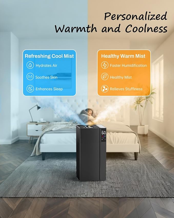 Mifasol Humidifier Large Room Warm and Cool Mist, 5.3Gal/20L Humidifiers for Home 1500 sq ft, Double Nozzles Whole House Humidifier, Humidifiers for Bedroom Plants Office Commercial Large Areas, Black