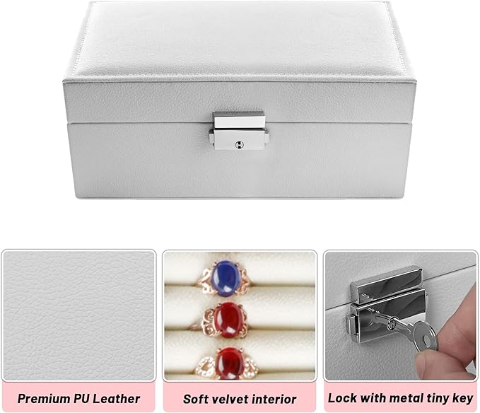 Homeanda Jewelry box 2 layer Jewelry box Leather Jewelry boxes for Women Girls Teens Jewelry organizer box Jewelry Storage box with lock(White)