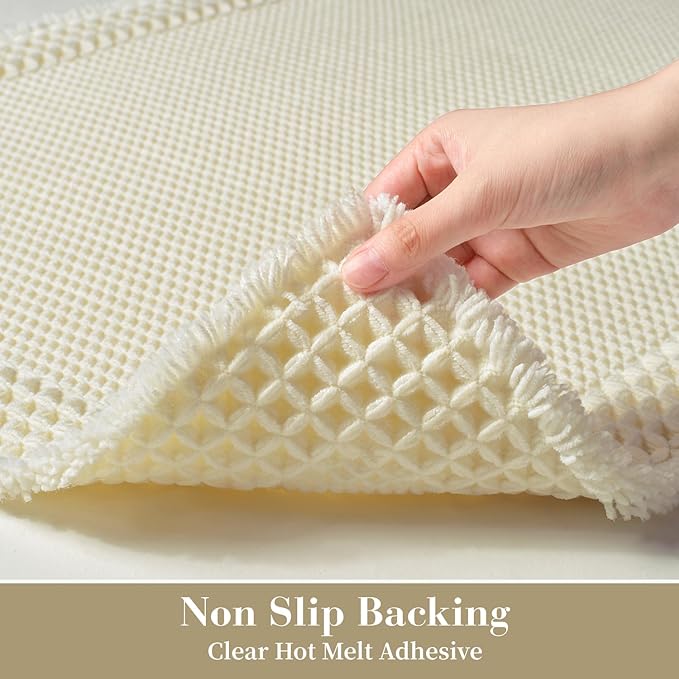 RESARE Waffle Bath Mat for Bathroom, Super Absorbent Bathroom Rugs Non Slip Machine Washable, Ultra Soft Quick Dry Boho Bath Rugs with Tassels for Floor, Upgraded Bordered Design, 24"x36" Cream