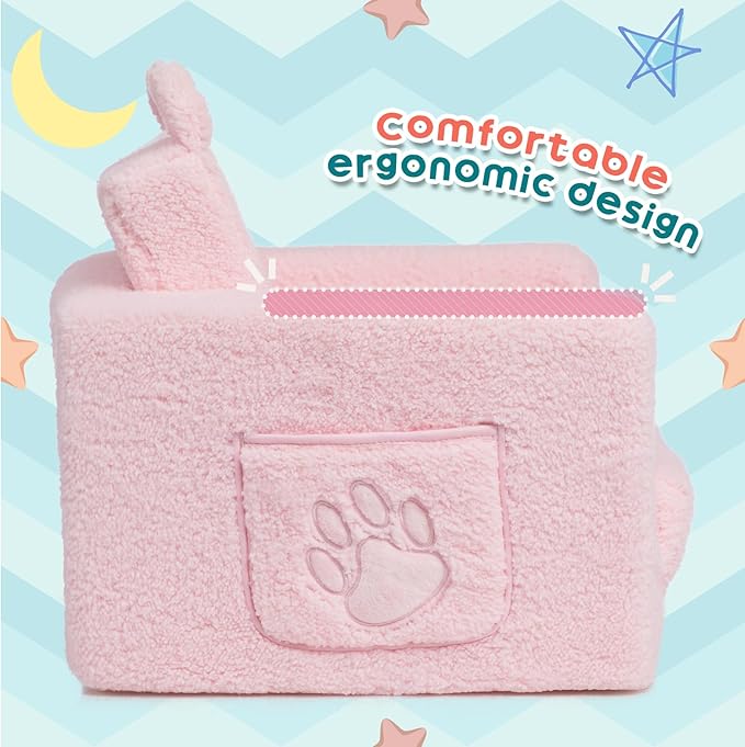 ALIMORDEN Fold Out Toddler Couch, Comfy 2-in-1 Cuddly Sherpa Bear Chair for Kids, Convertible Sofa to Lounger, Kids Cozy Corner Play Couch for Boys and Girls, Pink