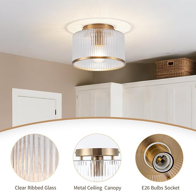 MAYNA Modern Gold Ceiling Light Fixture, 1-Light Hallway Light Fixtures Ceiling Mount, Dimmable Foyer Kitchen Lighting Fixtures for Bedroom Bathroom Dining Room Laundry Room Entryway