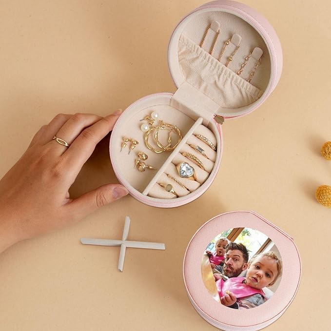 Personalized Jewelry Box Gifts for Women - Custom Jewelry Organizer with Image Text Logo - Customized Travel Leather Jewelry Case for Mom Wife Wedding Girls