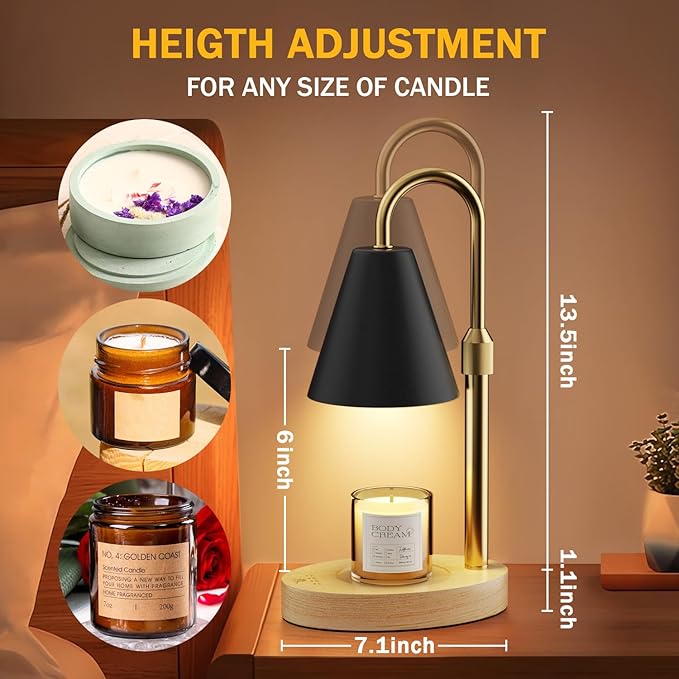Candle Warmer Lamp with Timer -Touch Dimmable & Adjustable Candle Lamps Warmer for Jar Candles, House Warming Gifts New Home Women Men Room Decor Wax Melts Lamp with 2 Bulbs, Black