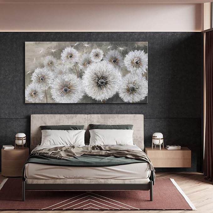 Pogusmavi Dandelion Farmhouse Wall Art for Living Room Pictures for Bedroom Wall Decor Canvas Paintings Framed Wall Picture for Bedroom Office Artwork Wall Decor Textured Art 30×60IN