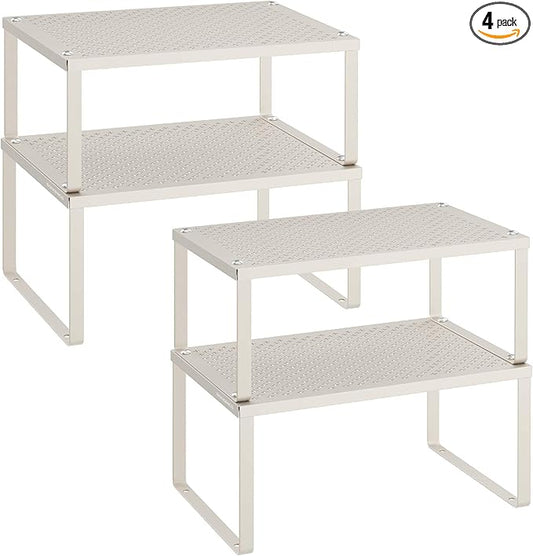 SONGMICS Spice Racks, Set of 4 Metal Cabinet Shelf Organizers, Countertop Organizers, Shelf Risers, Stackable, Expandable, Oatmeal Beige UKCS006K01