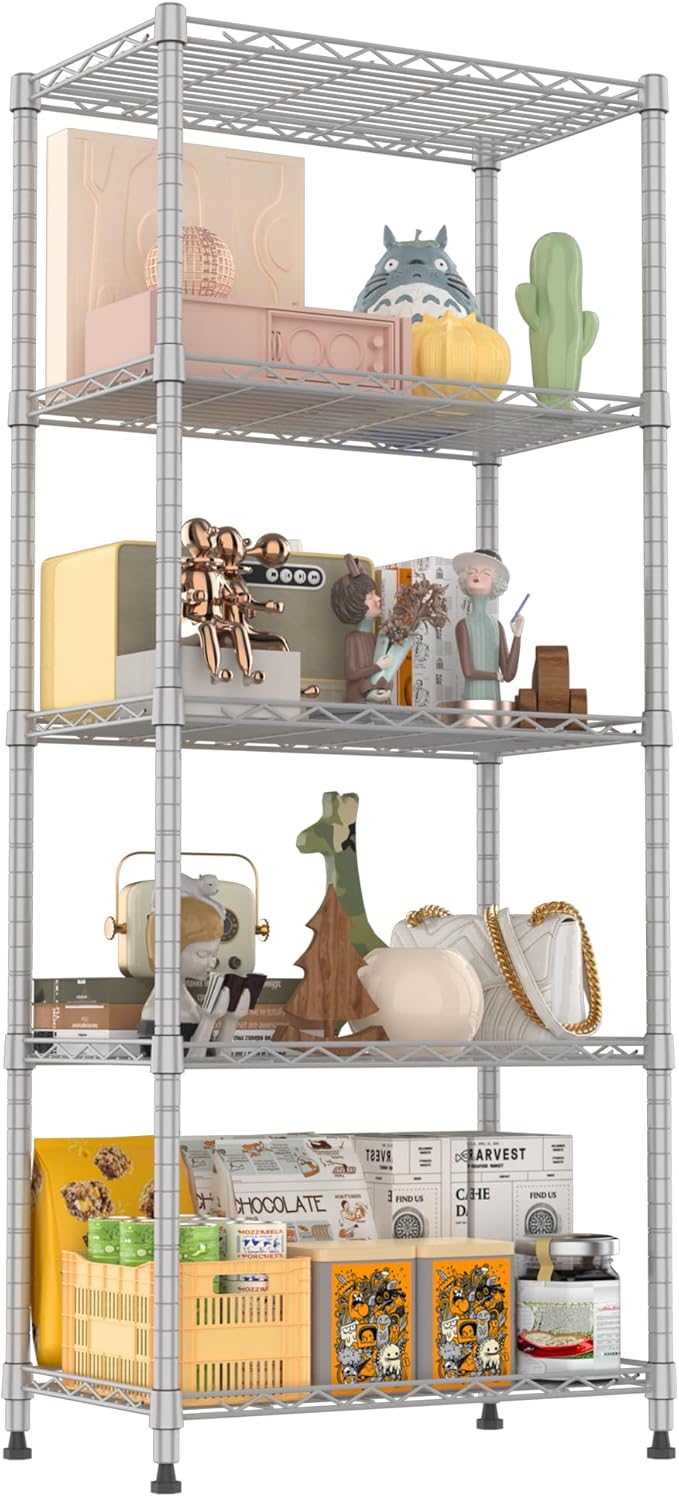 REGILLER 5-Wire Shelving Metal Storage Rack Adjustable Shelves,Standing Storage Shelf Units for Laundry Bathroom Kitchen Pantry Closet(Silver,11.8" D x 21.2" W x 53.5" H)