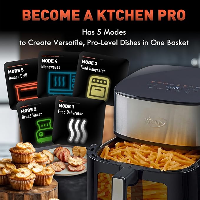 Air Fryer 8 in 1, XL 8.5 QT Large Airfryer with View Windows,MAX 450℉ for Crispy, 85% Less Oil, Fast Roast, Preheat, Shake, Bake, Non-Stick Basket for Easy Clean, With Professional Recipes