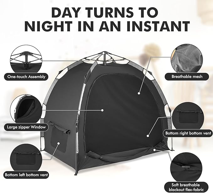 Pack N Play Blackout Cover, ONE-Click Folding Baby Sleep Pod Crib Tent,Breathable Baby Travel Crib Canopy Tent,Block Out 95%+ Light,Baby Travel Essential