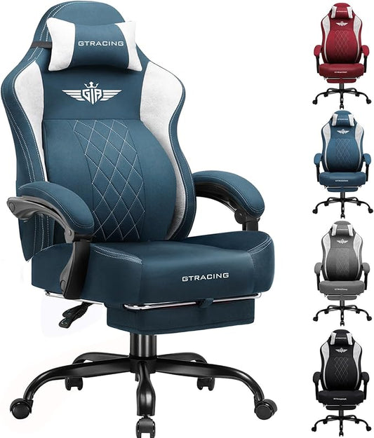 GTPLAYER Big and Tall Gaming Chair Breathable Fabric Computer Chair with Strong Lumbar Support, Comfortable Office Chairs with Pocket Spring Cushion, High Back Ergonomic Desk Chairs with Footrest