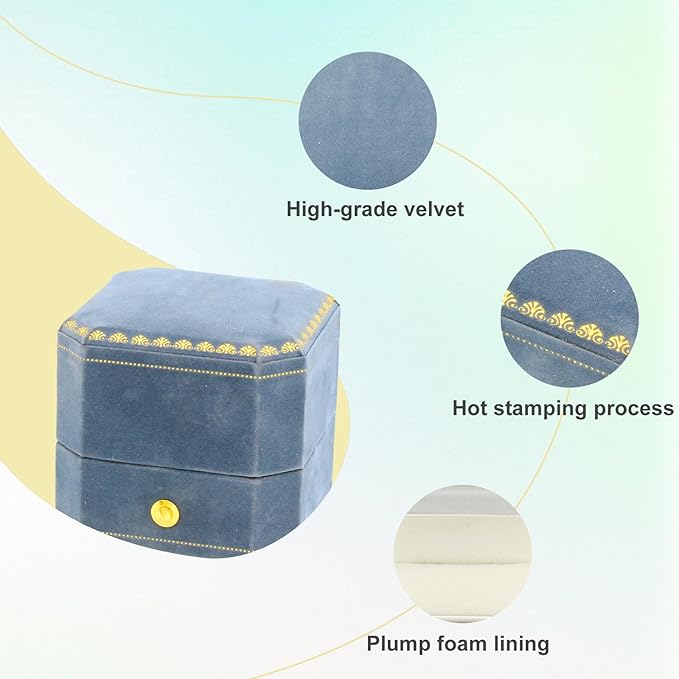 Jewelry Ring Box Small Travel Jewelry Box, Velvet Wedding Ring Box for Business, Engagement, Wedding, Bridesmaid and Holiday Events - Lake blue