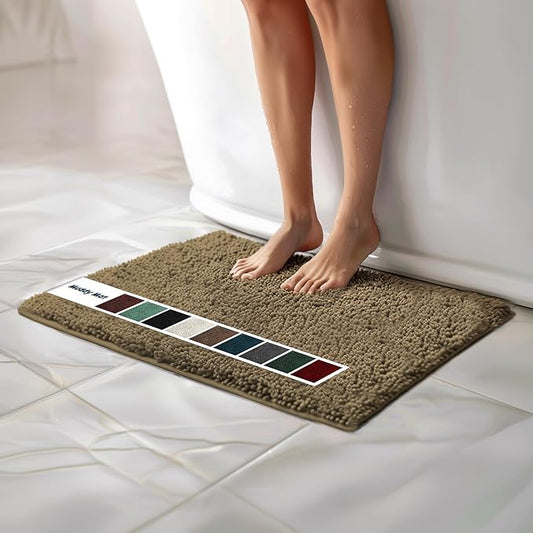 Muddy Mat Chenille Bathroom Rugs Quick Dry Microfiber Mats Non Slip Washable, Extra Thick, Soft and Highly Absorbent Bath Mats for Bathroom, Kitchen, and Shower Floor - Beige Small 28"X18"