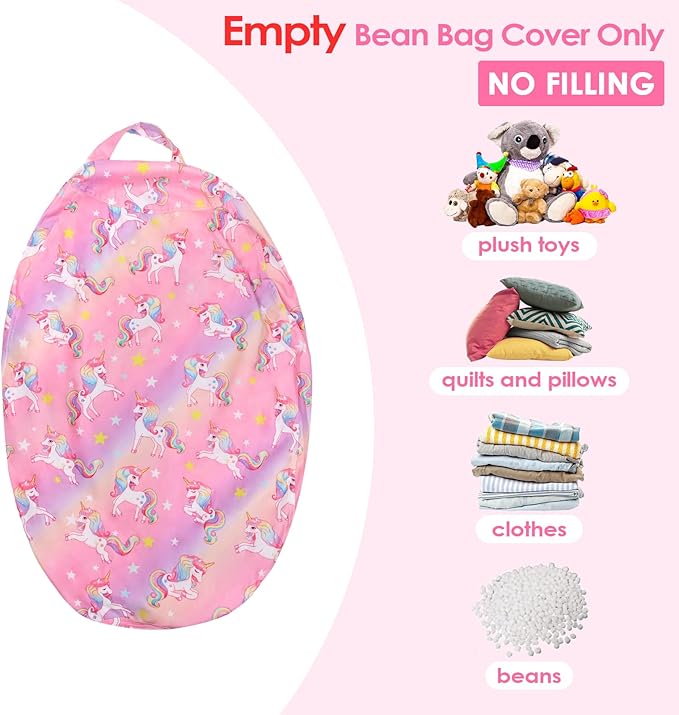 Bean Bag Chair for Kids Stuffed Animal Storage Beanbag Chairs,Toddler Toy Storage Organizer for Girls and Boys,32'' Cover Only（No Filling)