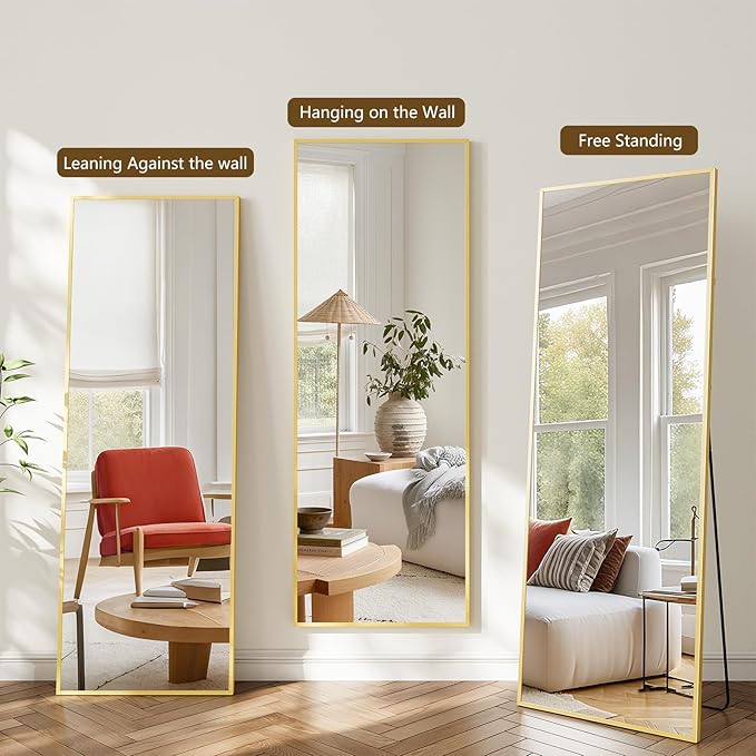 Koonmi 68"x22" Floor Mirror Full Length, Bedroom Floor Body Mirror with Stand, Large Gold Mirror, Leaning, Standing or Hanging Horizontally/Vertically