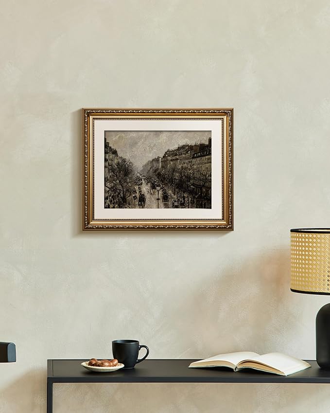 VIYYIEA Gold Framed Wall Art Canvas Print Home Decor for Living Room Classical Cityscape Artwork Wall Decorations Vintage Canvas Prints Parisian Street Bathroom Farmhouse Wall Pictures Office 13x16in