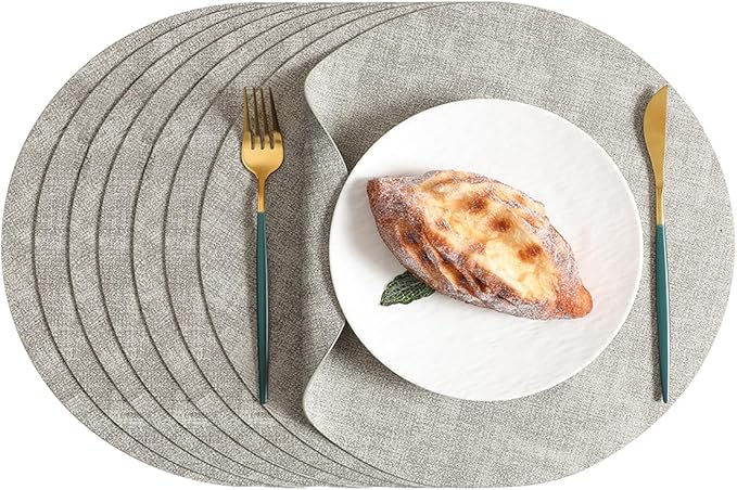 Round Placemats Set of 8, Reversible Faux Leather Waterproof and Heat Resistant Place Mats, Beige Oilproof Wipeable Washable Table Protective Placemats for Indoor & Outdoor