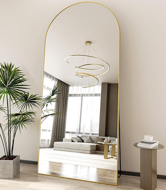 Koonmi 40"x86" Arched Full Length Mirror, Gold Large Floor Mirror with Aluminum Alloy Frame, Standing Hanging or Leaning Wall-Mounted Full Body Mirror for Living Room and Bedroom