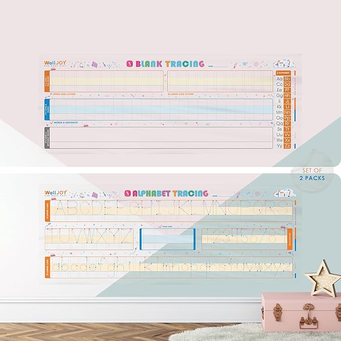 Large Handwriting Practice Dry Erase Board – 2 Pack Alphabet Tracing & Blank Lined Whiteboard, Adhesive-Free Transparent Writing Sheets for Wall, Sticks to Any Smooth Surface, for Home, School