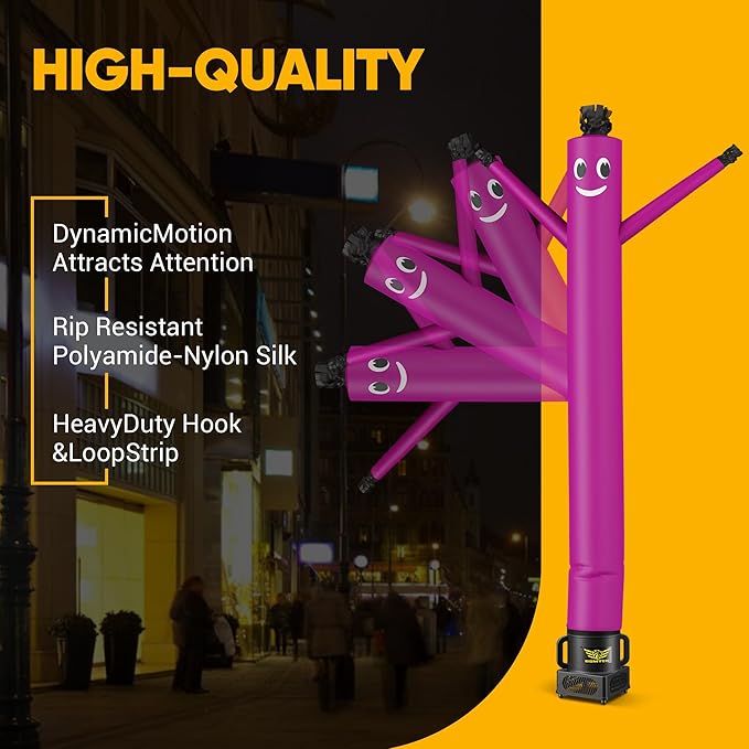 7FT Air Inflatable Waving Tube Man Set with Blower & Wheel, Air Puppet Dance Artist for Mall Opening, Amusement Park, Outdoor Decoration，Purple