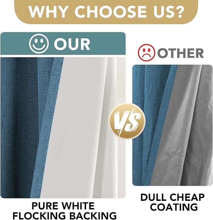 H.VERSAILTEX 100% Blackout Curtains for Bedroom Thermal Insulated Linen Textured Curtains Heat and Full Light Blocking Drapes Living Room Curtains 2 Panel Sets, Blue Sapphire, 52x63 Inch