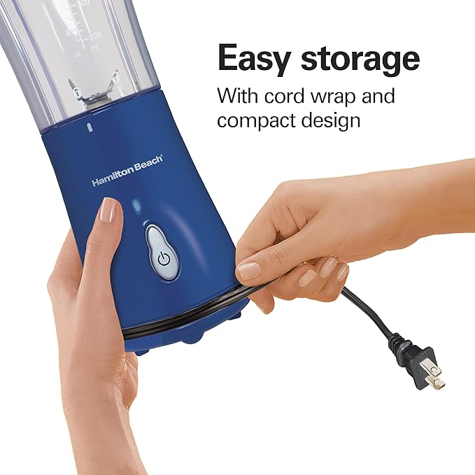 Hamilton Beach Portable Blender for Shakes and Smoothies, 14 Oz BPA Free Travel Cup & Lid, Durable Stainless Steel Blades, Personal Smoothie Blender, Blue (51132)