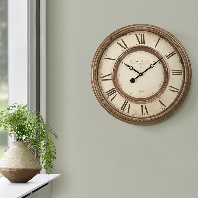 20 Inch Retro Farmhouse Wall Clock, Solid Wood Silent Non-Ticking, Battery Operated Decorative Clock for Living Room, Kitchen, Bedroom, Office and Home Decor