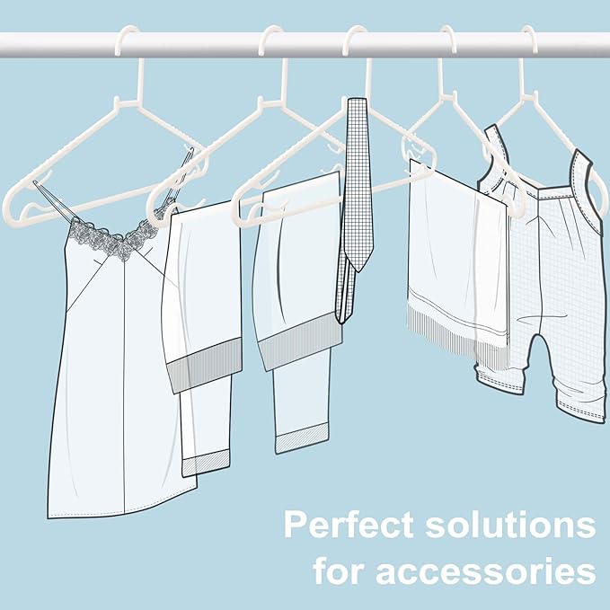 Plastic White Hangers 50 Pack, Light Weight Durable Clothes Hangers G-Shape Hangers Standard Size Ideal for Tank T-Shirts Dresses Jackets Suits Blouses Ties Leggings