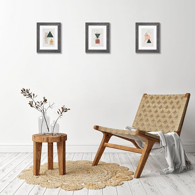 RPJC 6x8 inch Picture Frame Made of Solid Wood and High Definition Glass Display Pictures 4x6 with Mat or 6x8 Without Mat for Wall Mounting Photo Frame Driftwood Finish