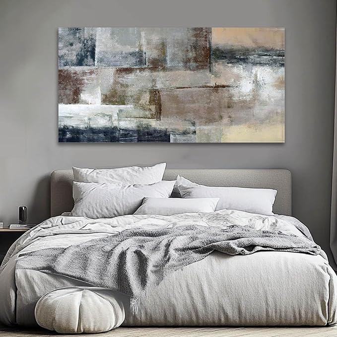 Gray Abstract Wall Art Decor Hand Painted Oil Painting on Canvas Framed 20 x 40 inches Large Colorful Modern Artwork Wall Art for Living Room Bedroom Office Hotel and Dining Room